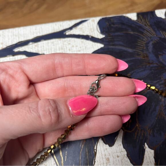 Estate Y2K Brown Faceted AB and Rhinestone Beaded Double Layer Drop Necklace D2 - Picture 7 of 14